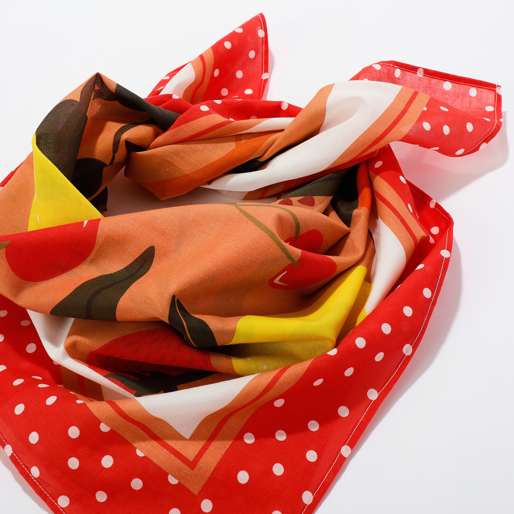 Foulard fabriqué en France imprimé fruits, 100 x 100 cm
