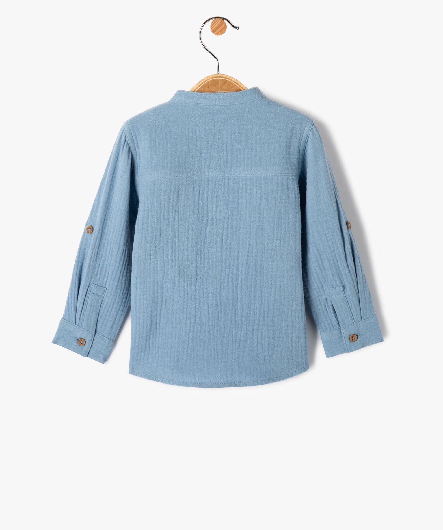 Chemise bébé Garçon à manches longues en double gaze bleu | GEMO