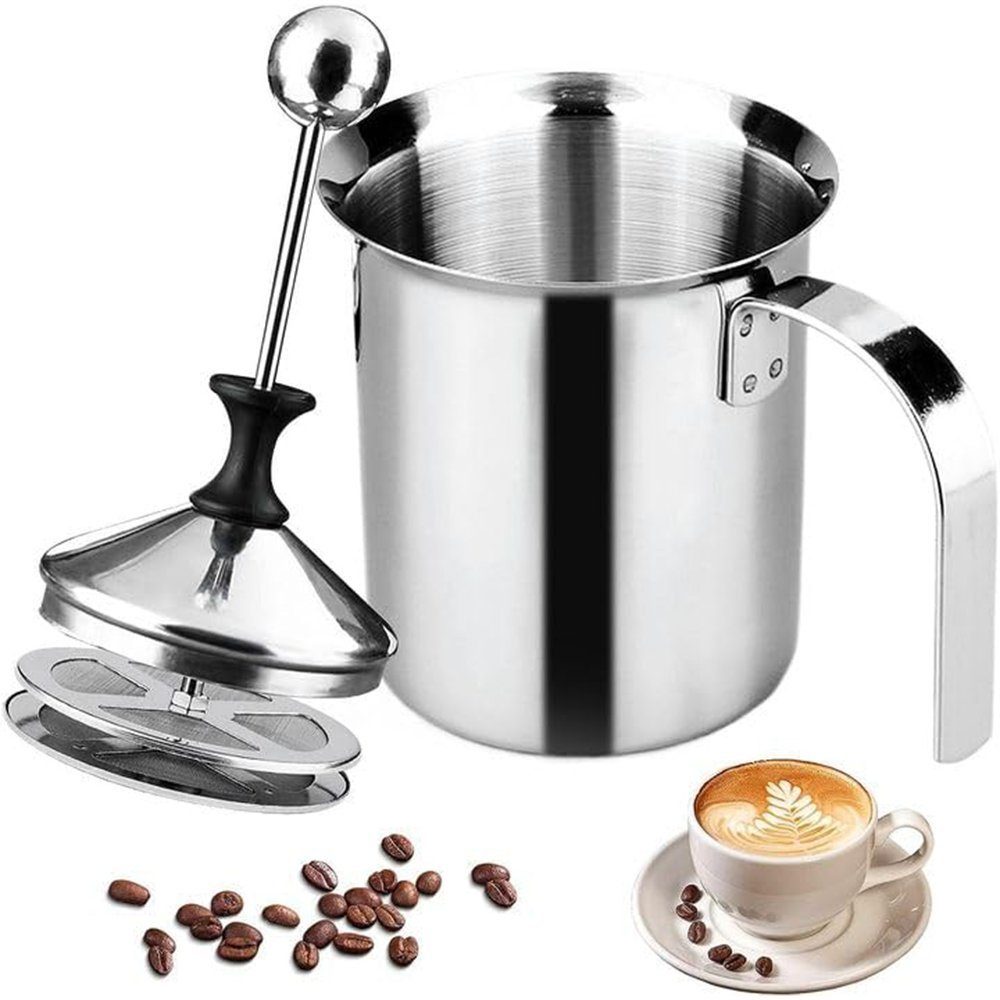 Zimtky Milchaufschäumer 400ml Edelstahl Double Mesh Milchaufschäumer Manuell Milchaufschäumer