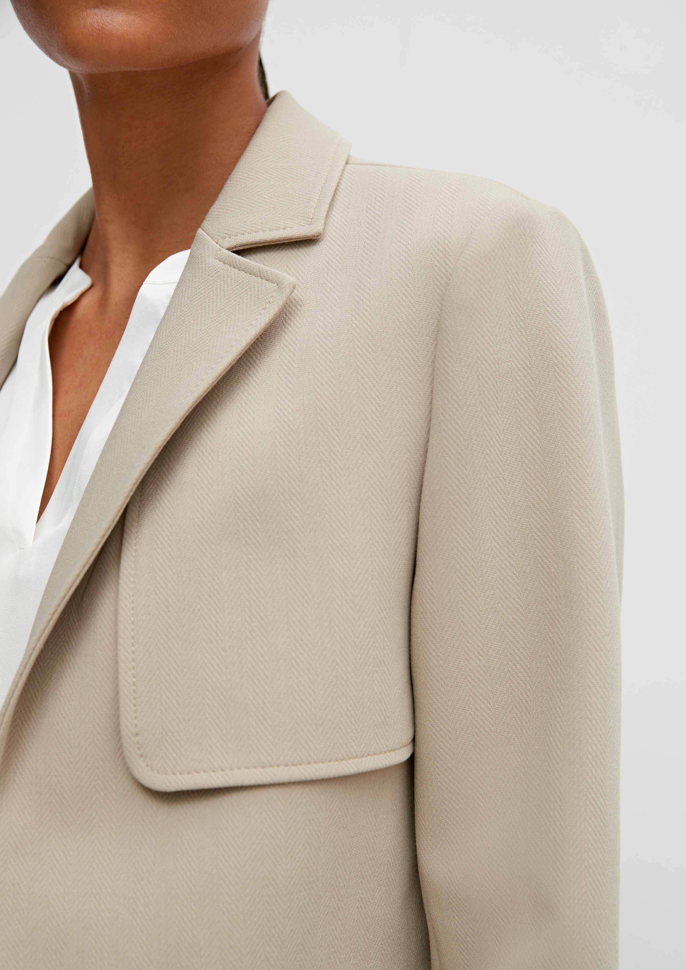Blazer mit Fischgrat-Muster - helles beige