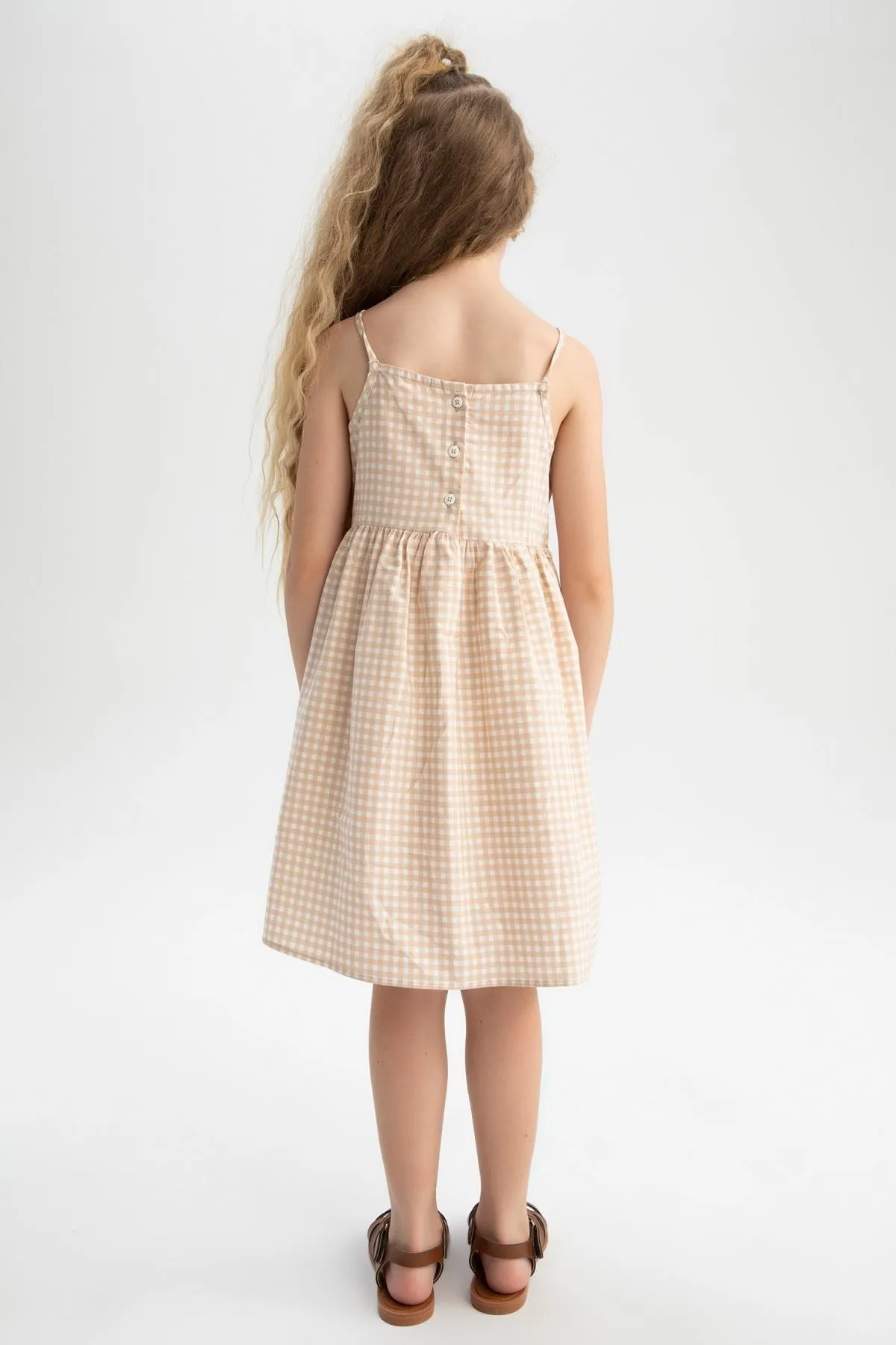 DeFacto  Gemustertes Sommer-Popelinekleid mit Trägern für Mädchen in normaler Passform