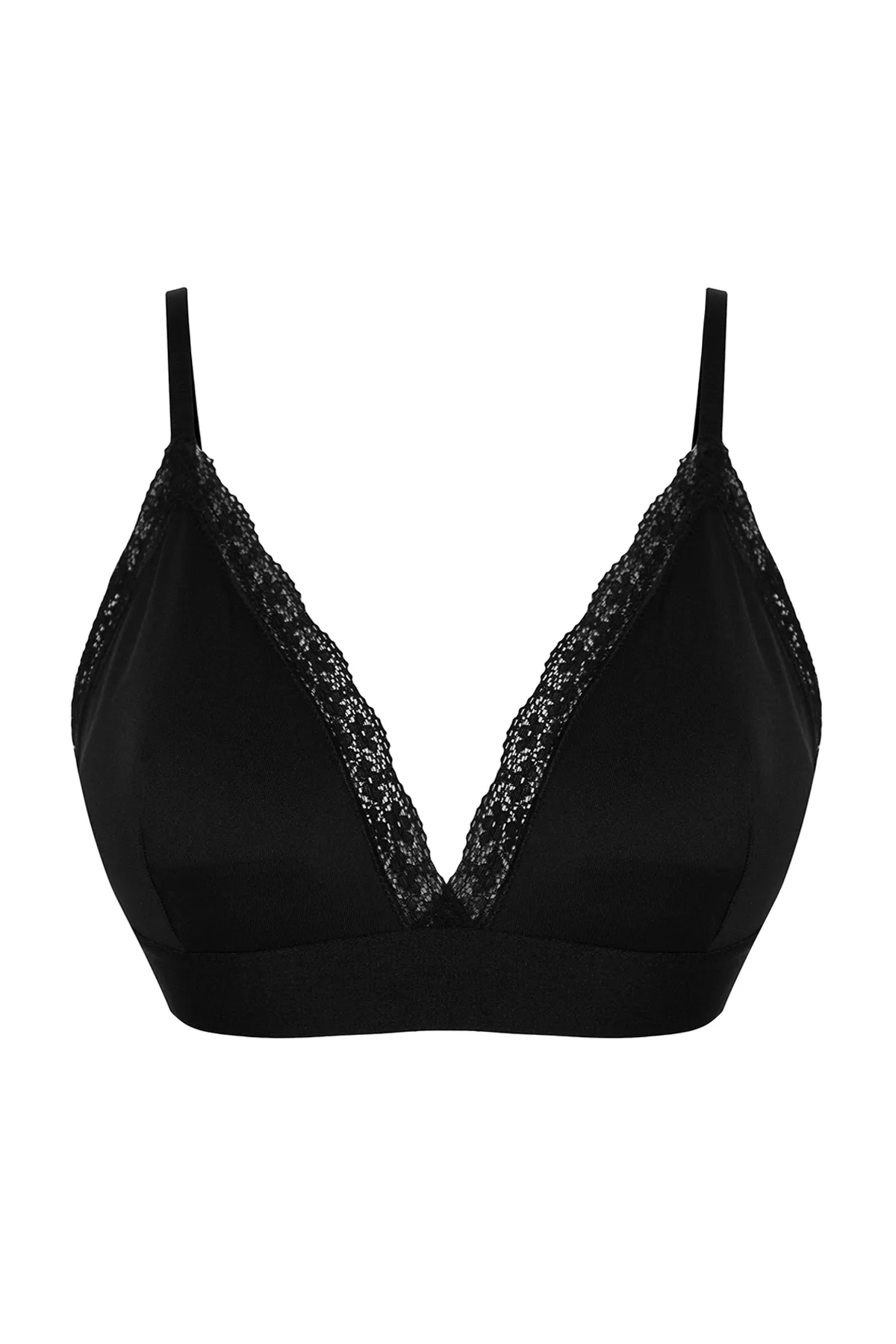 Trendyol Collection  Schwarzer Strick-Bralette-BH mit Spitzendetail aus Polyamid und überzogenen Seilträgern THMAW24SU00011