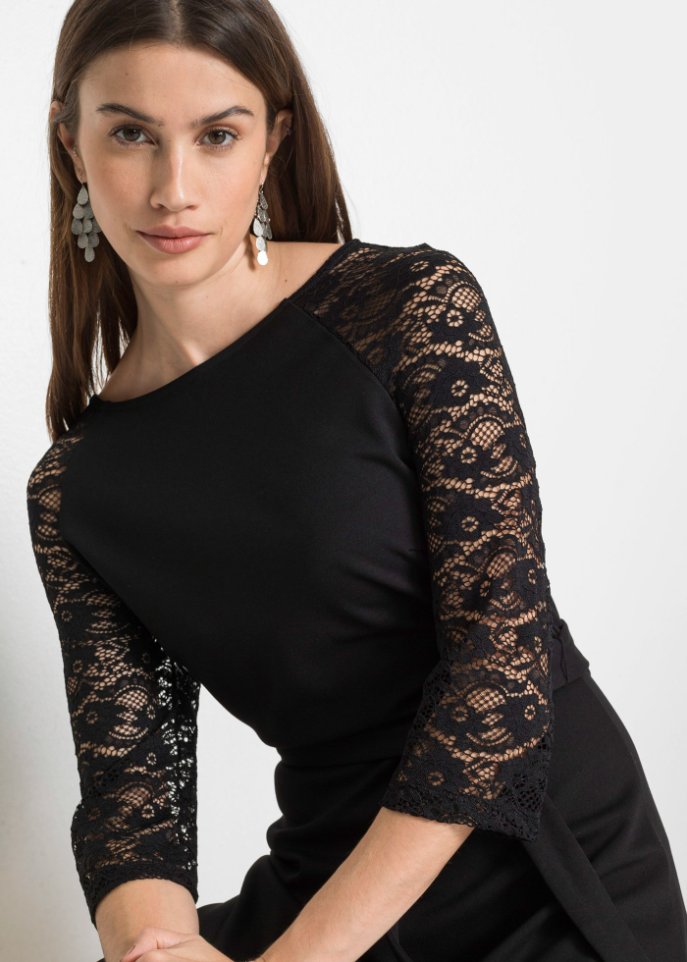 Jerseykleid mit Spitzenärmeln