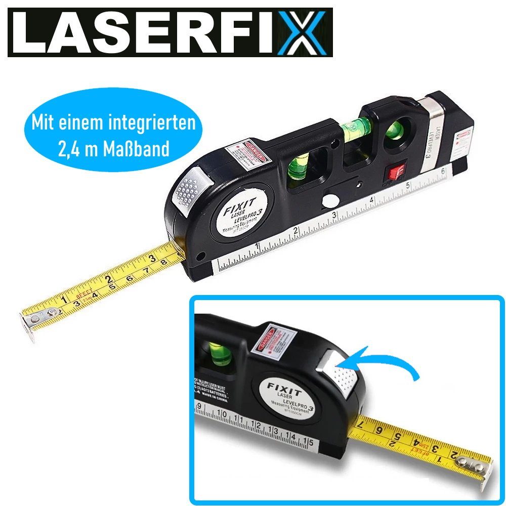 MAVURA Laserwasserwaage LASERFIX Laser Wasserwaage 4-in-1 Lasermessgerät, Kreuzlinienlaser Entfernungsmesser Maßband