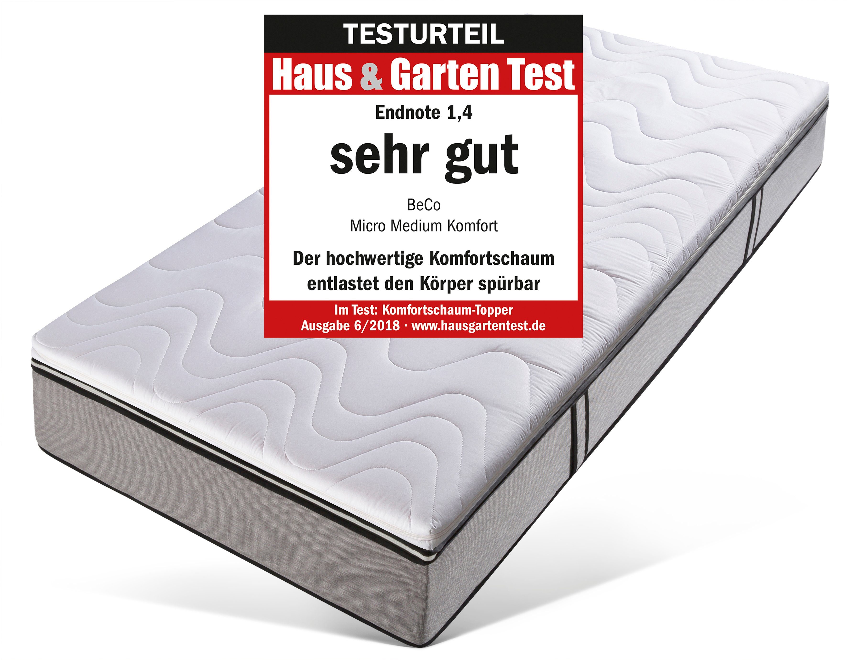 Topper Micro Medium Komfort, Beco, 7 cm hoch, Komfortschaum, Topper in 90x200 cm und weiteren Größen, punktelastischer Topper