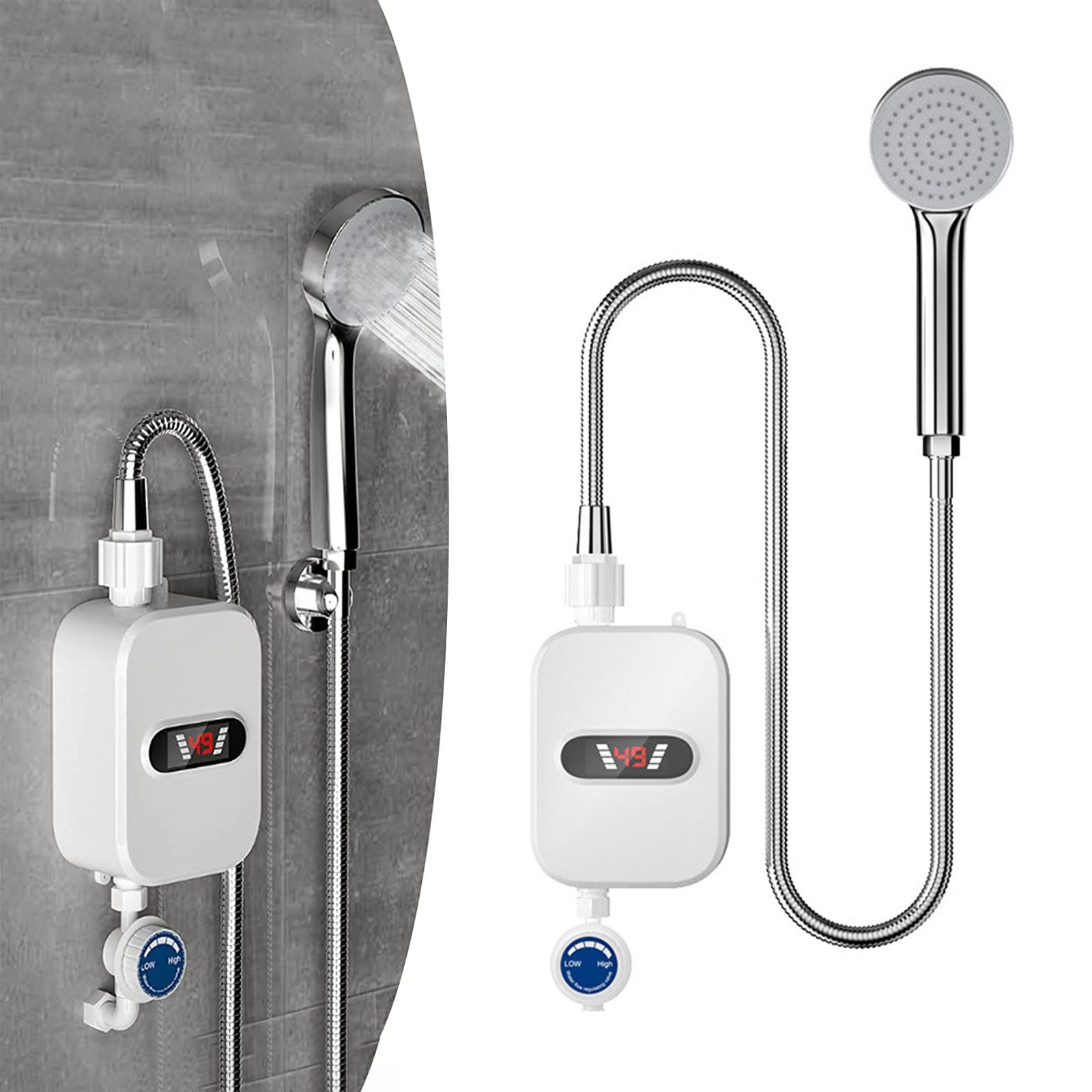 TOPMELON Klein-Durchlauferhitzer Heizungsmaschine mit Handbrause 30-60°C, Set