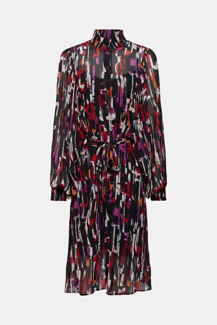 Gemustertes Chiffon-Kleid mit Bindegürtel