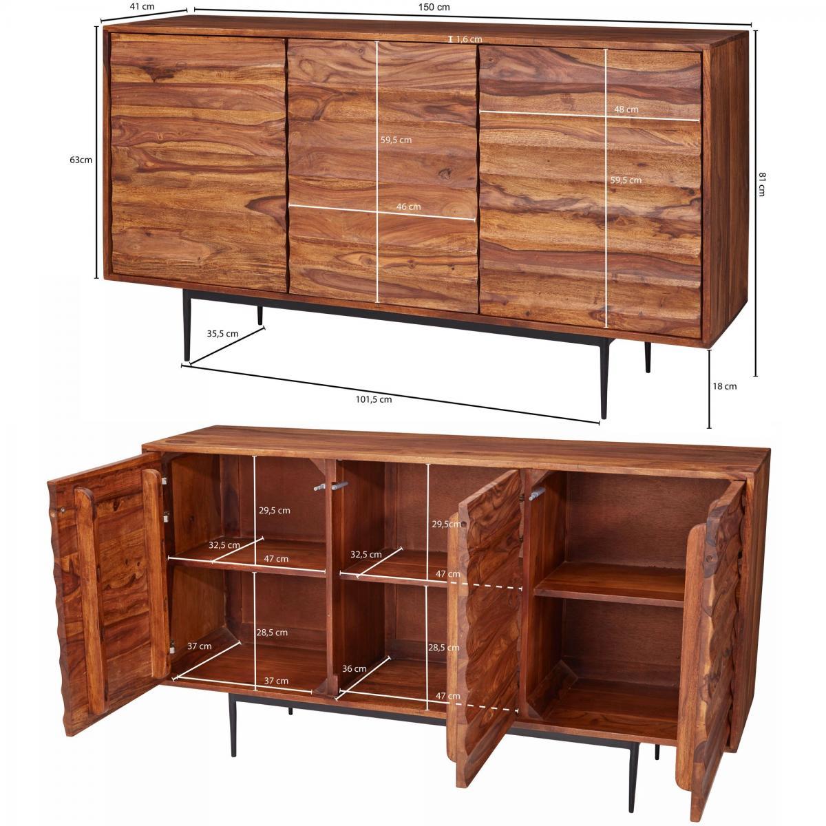 Wohnling Sideboard Sheesham Massivholz 150x81x41 cm