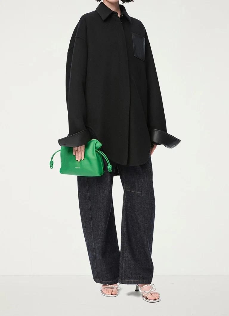 LOEWE Oversized overshirt in cashmere blend with lambskin details