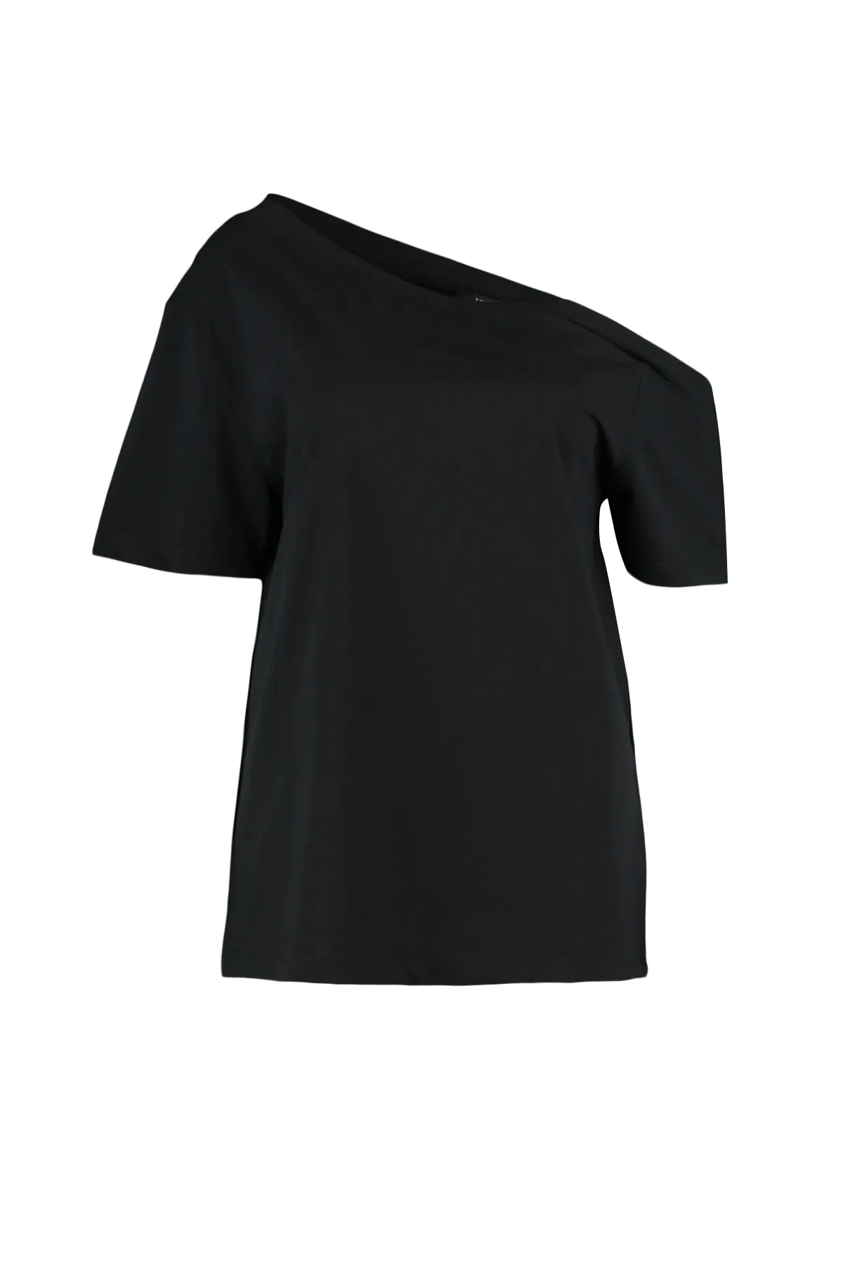 Trendyol Curve  Schwarze, schulterfreie, detaillierte Strickbluse TBSSS22AF0052