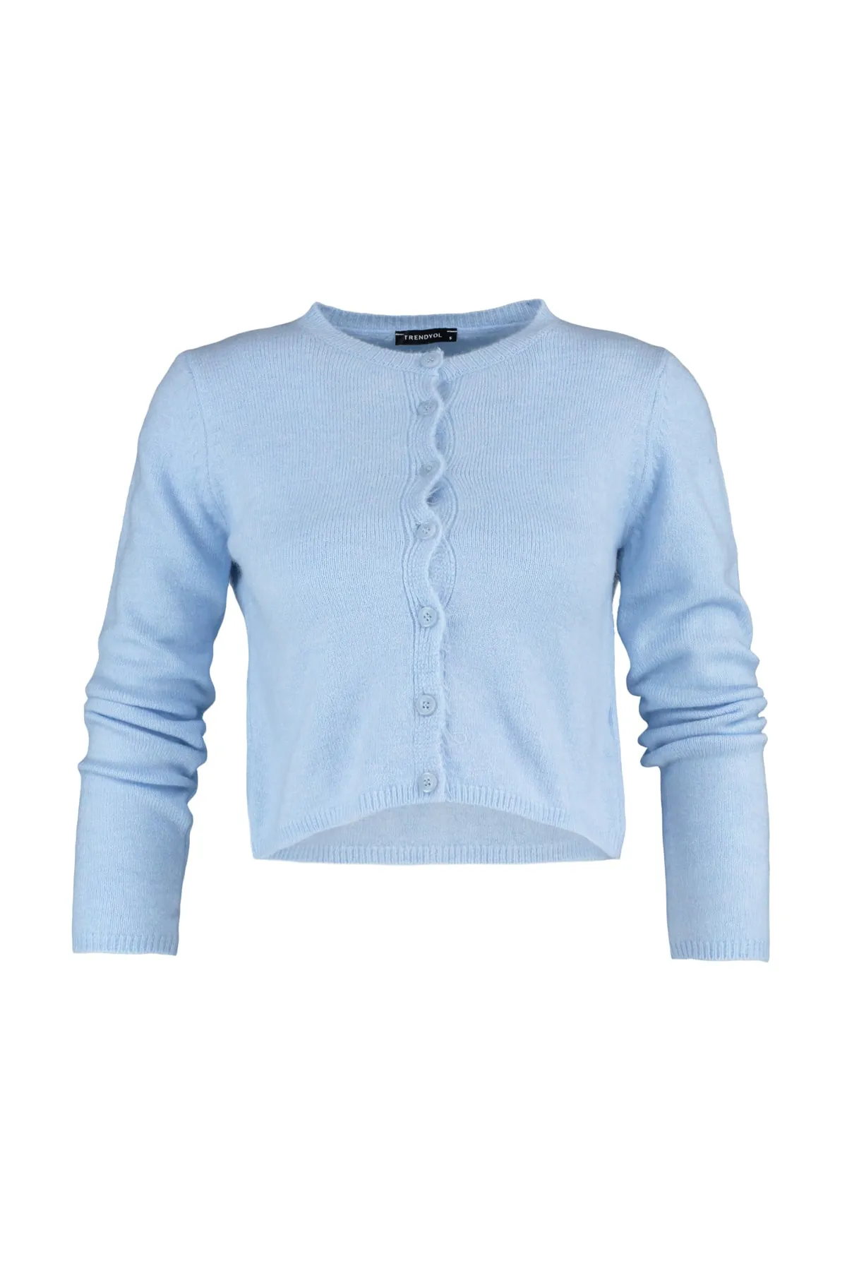 Trendyol Collection  Blaues Strick-Set aus kurzer Bluse und Cardigan - Soft Texture TWOAW21HI0107