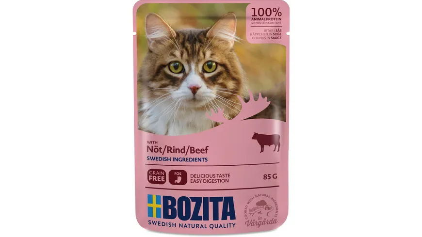 BOZITA Katzennassfutter Pouch Häppchen in Soße mit Rind 85 g