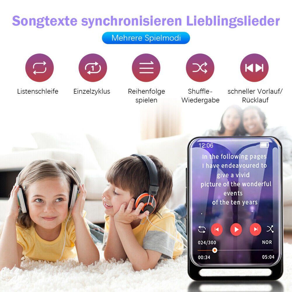 ERHWIO Musik-Player Bluetooth5.0 MP3 verlustfrei 2,4-Zoll-Vollbild MP3-Player (Bewegungsunterstützung für UKW-Radiorecorder 55h)