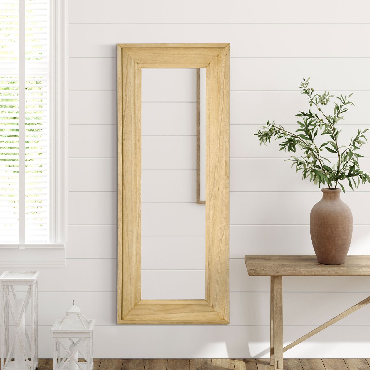 HOMCOM Wandspiegel Hängespiegel 150 x 60cm Garderobenspiegel Ganzkörperspiegel Flurspiegel mit Holzrahmen Wohnzimmerspiegel für Schlafzimmer Elegant MDF Tannenholz Natur