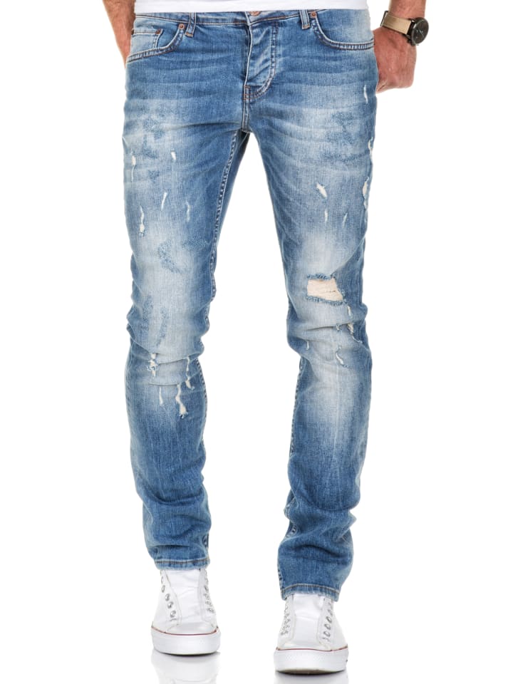 Amaci&Sons Slim Fit Destroyed Jeans FRESNO in Hellblau günstig kaufen