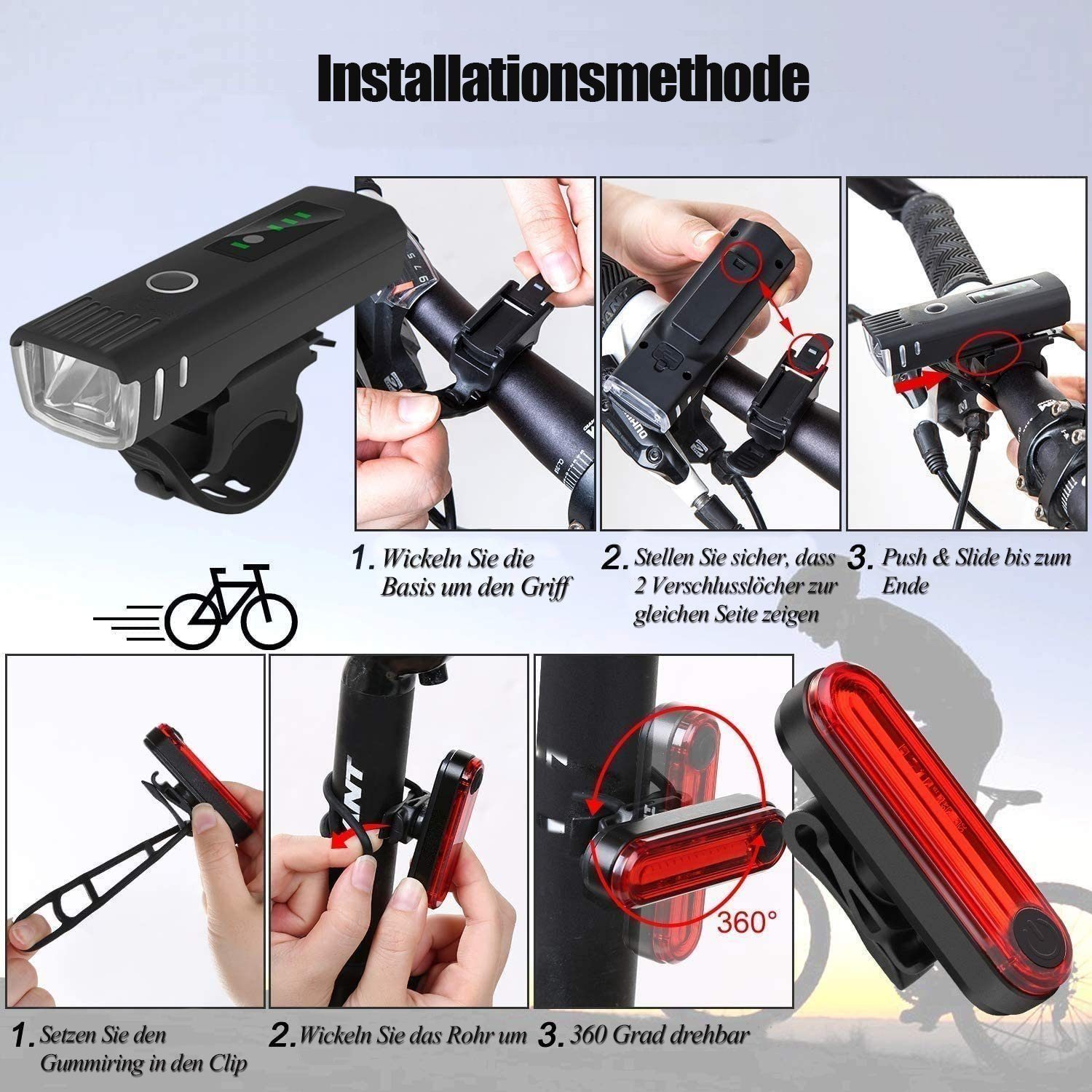 Gontence Fahrradbeleuchtung LED-Mountainbike-Front- und Rücklichter für den Außenbereich, Radsportausrüstung für den Außenbereich