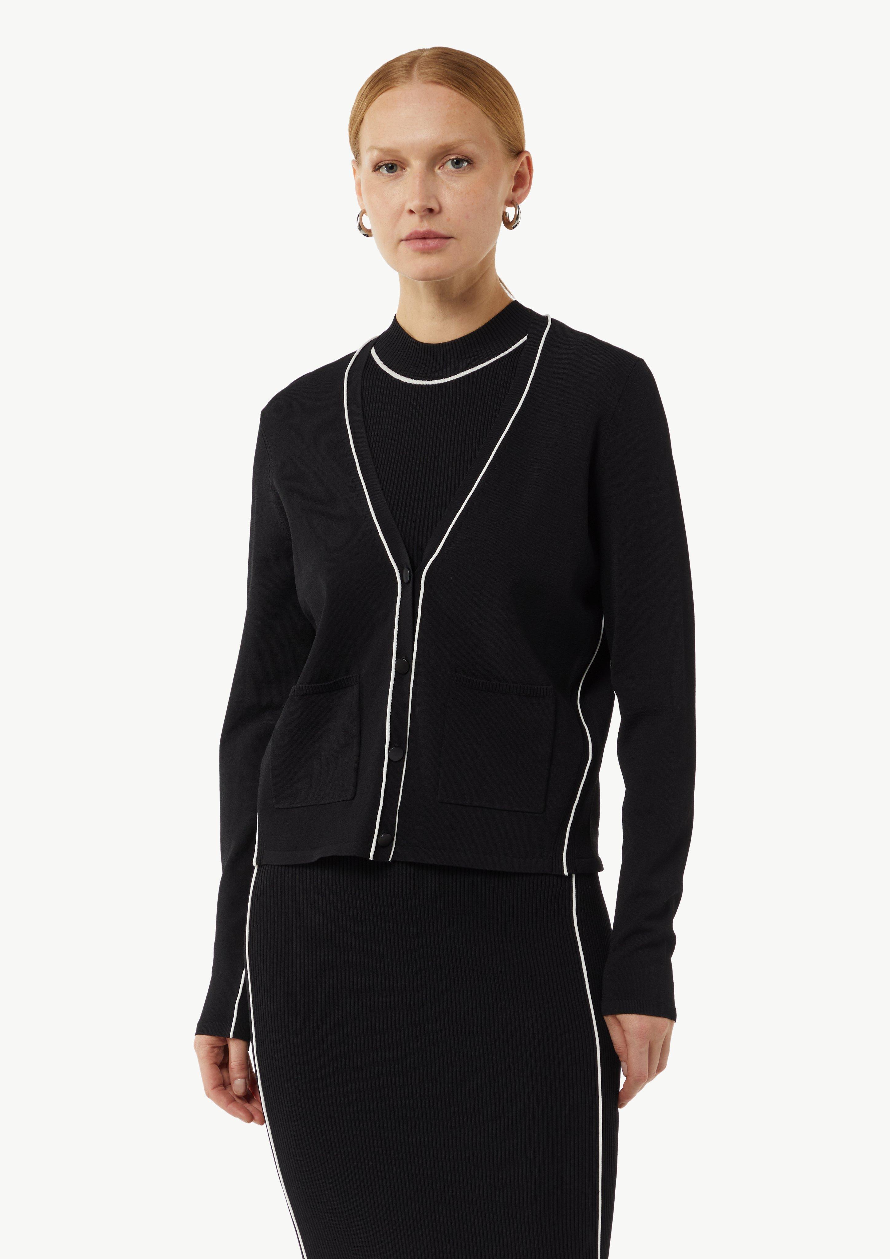 Cardigan mit Kontrastdetails und aufgesetzten Taschen - schwarz
