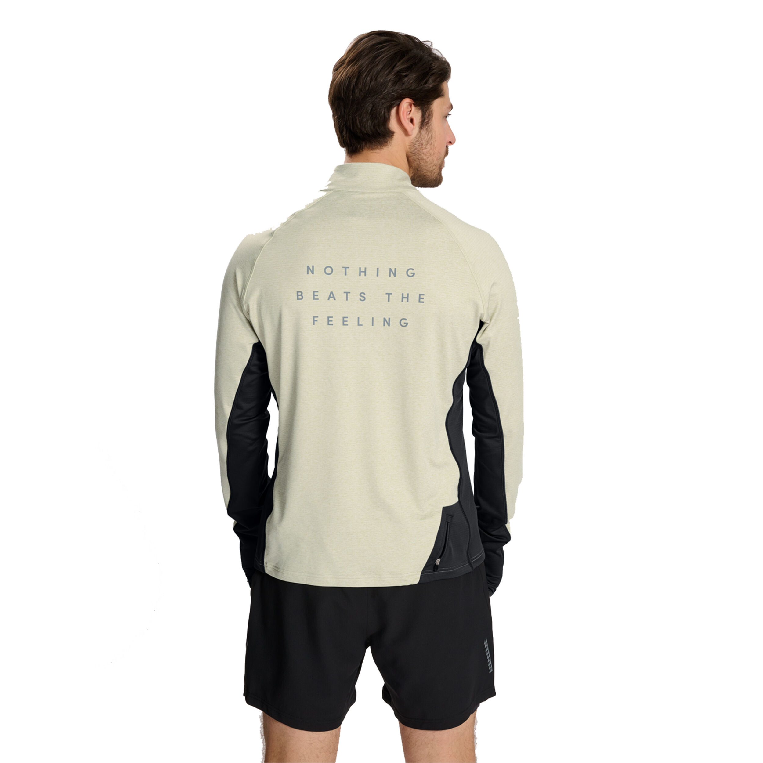 Mesa Half-Zip Lauftop Herren - Beige, Schwarz