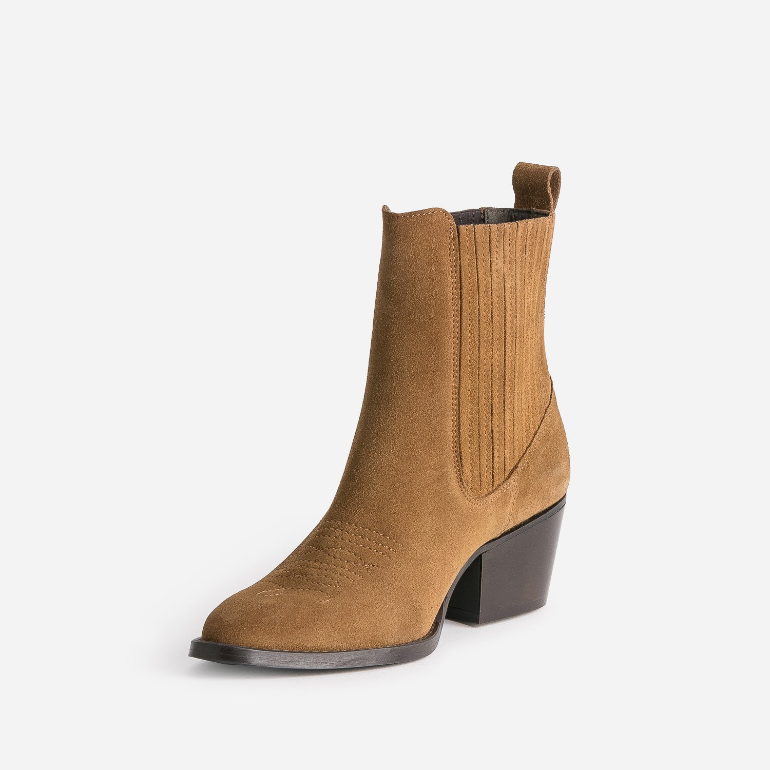 Chelsea boots santiags camel éco-conçu en cuir velours