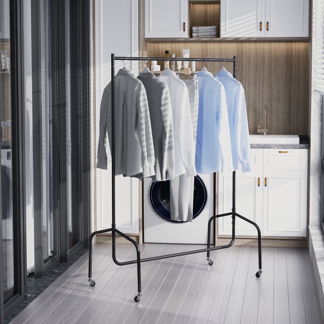 HOMCOM Kleiderständer Garderobenständer Kleiderwagen Rollgarderobe aus Metall