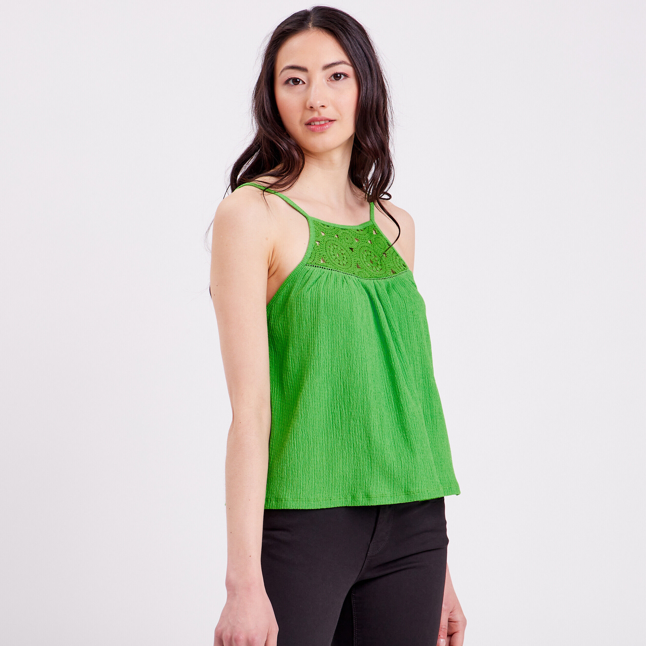Débardeur col macramé vert femme | Cache Cache