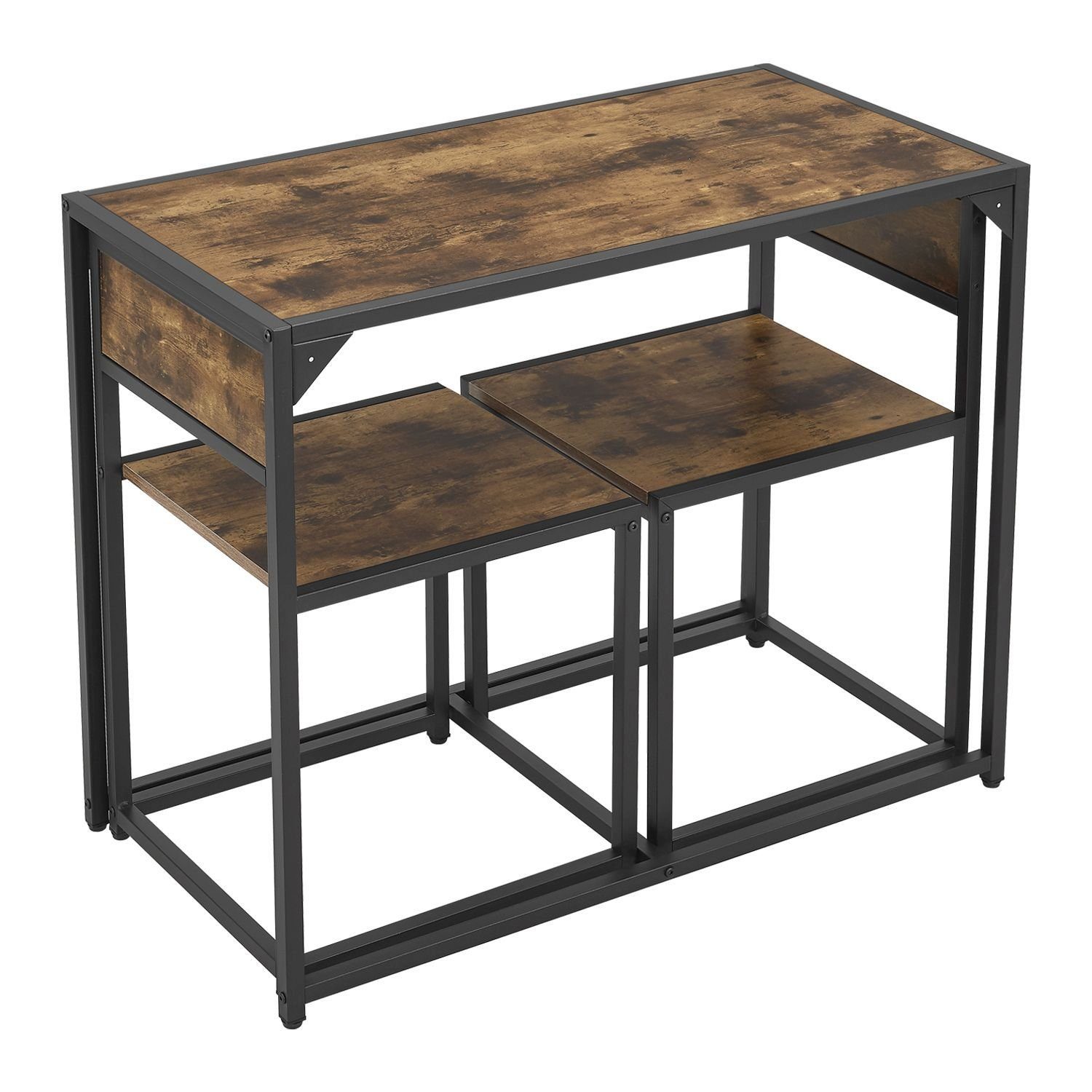 Juskys Küchentisch, 3-teilig, klein, platzsparend, für 2 Personen, Industrial Design