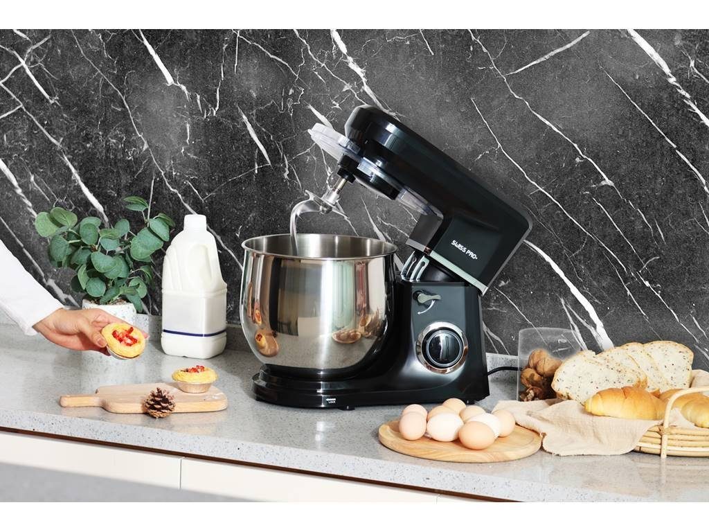 SWISS PRO+ Küchenmaschine Swiss Pro Rührmaschine 10L Spritzschutz 6-Stufige 2200W Knetmaschine, 2200 W, 10,00 l Schüssel