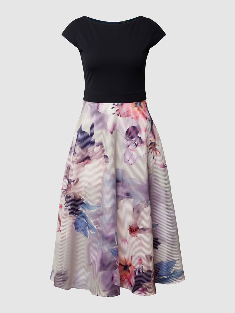 Cocktailkleid mit floralem Muster in marineblau