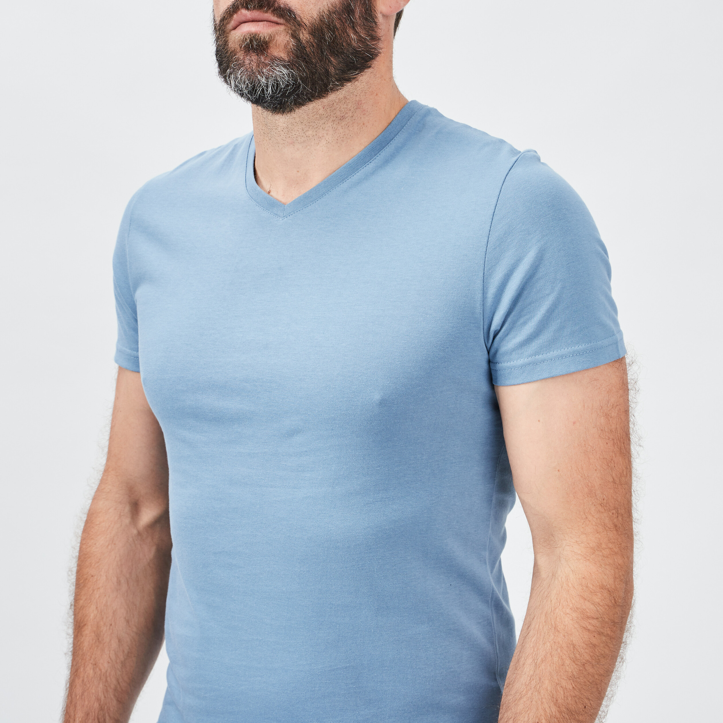 T-shirt manches courtes col V bleu gris homme | La Halle