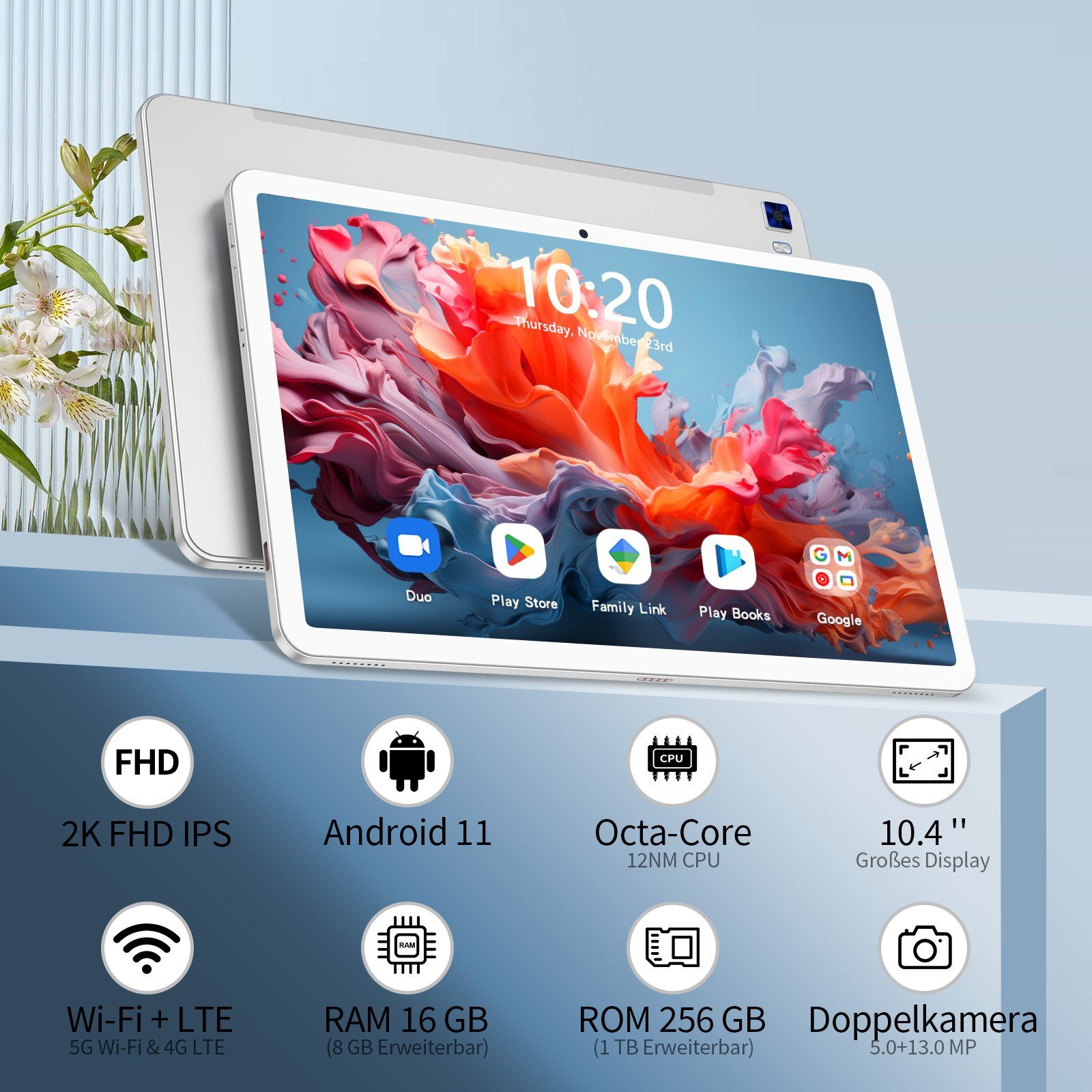 Ulife VASOUN M50, 8000mAh Akku, 16GB RAM, 256GB ROM Tablet (10,4