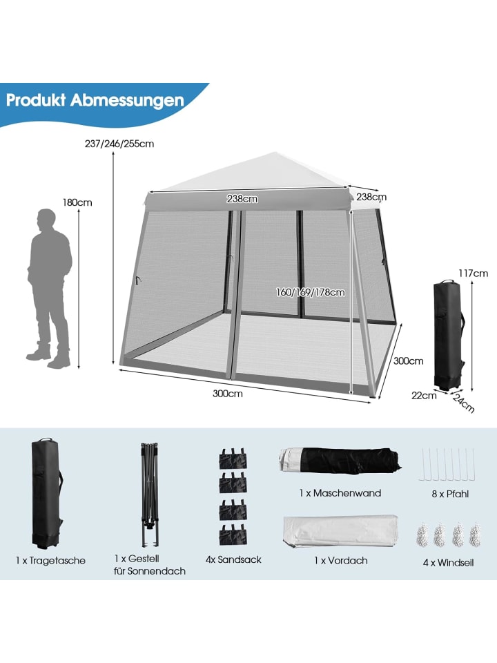 COSTWAY 3x3 m Pop Up Pavillon in Grau günstig kaufen onesize