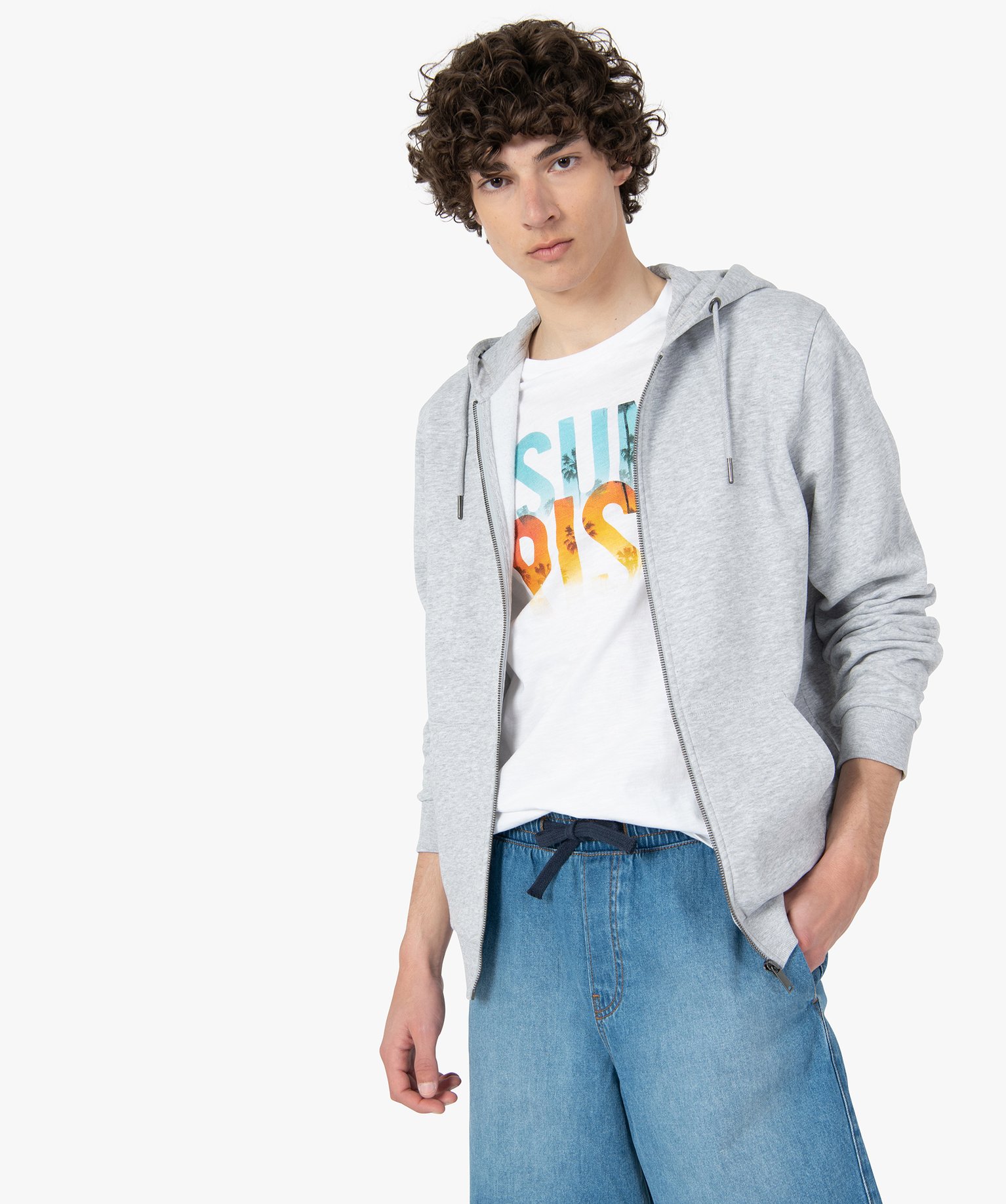 Sweat zippé à capuche homme grey | GEMO