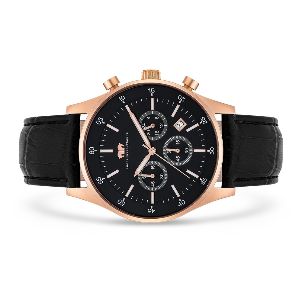 Rhodenwald & Söhne Chronographe Goodwill en Cuir véritable en Noir Montre