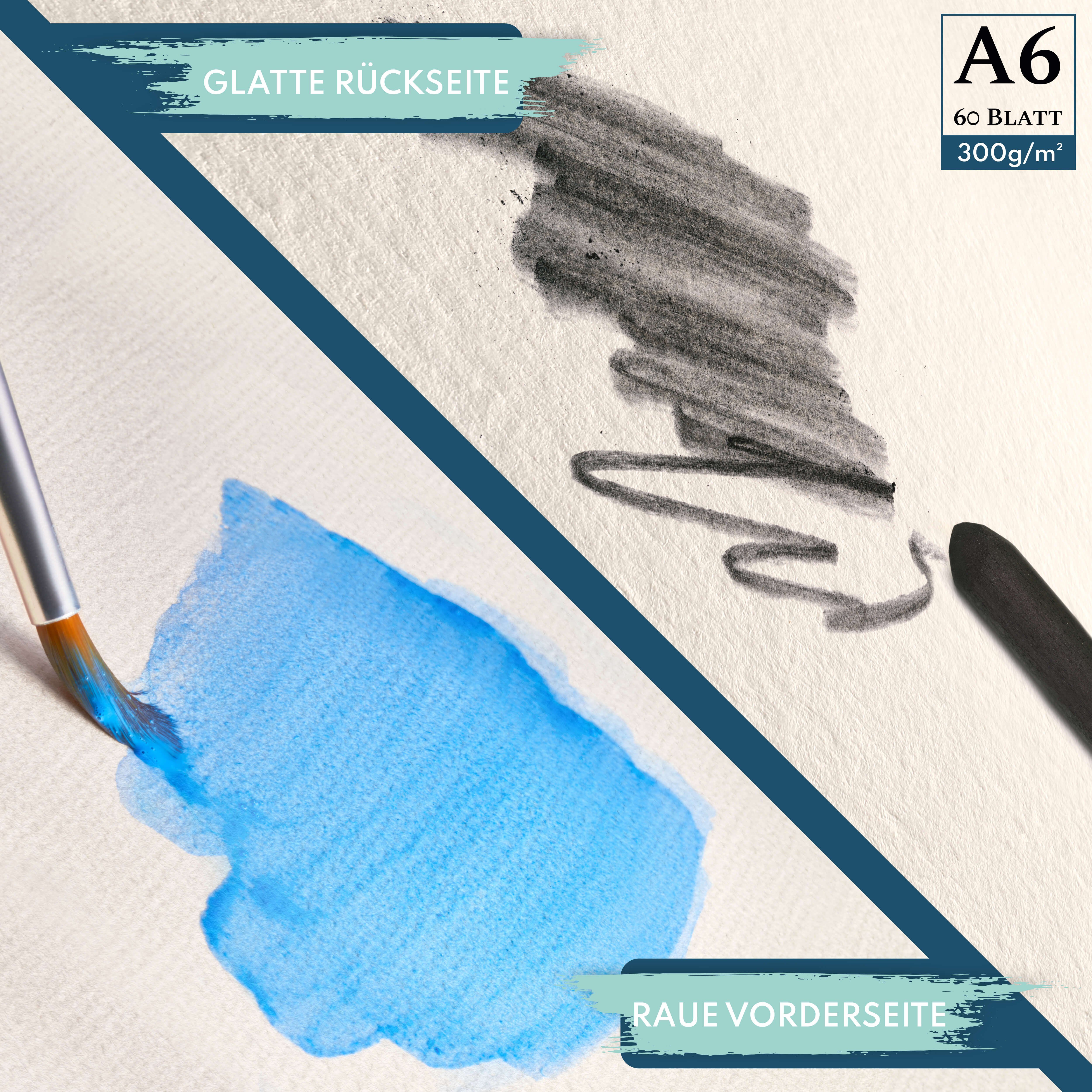 CreaTek Aquarellpapier 300g diverse Größen - Premium Qualität inkl. Pinsel & Bleistift uvm., 2 STUNDEN VIDEOKURS + 400 MALVORLAGEN
