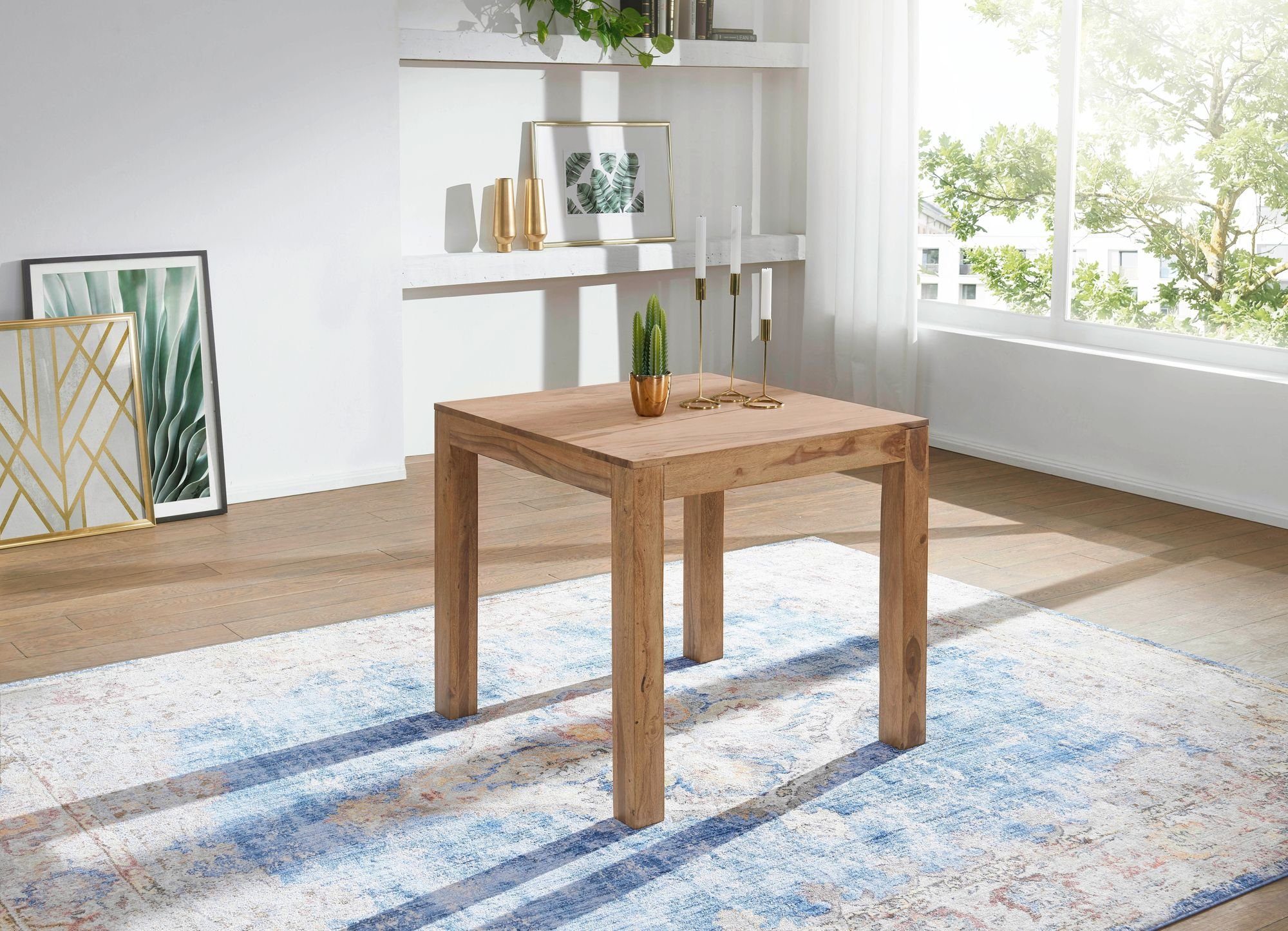 FINEBUY Esstisch FB39799 (Akazie Massivholz 80x80x76 cm Esszimmertisch), Küchentisch Esszimmer Modern, bis zu 4 Personen