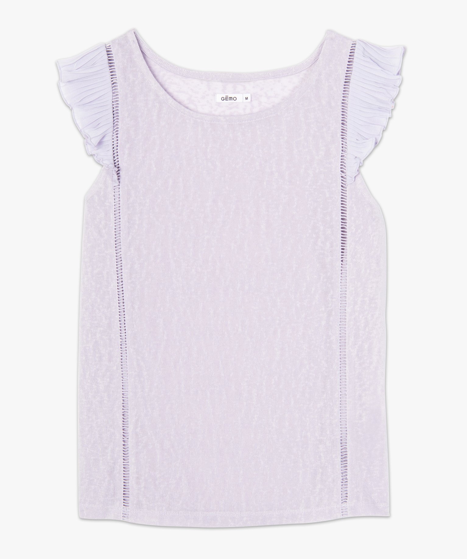 Débardeur femme avec volants plissés sur les épaules violet clair | GEMO