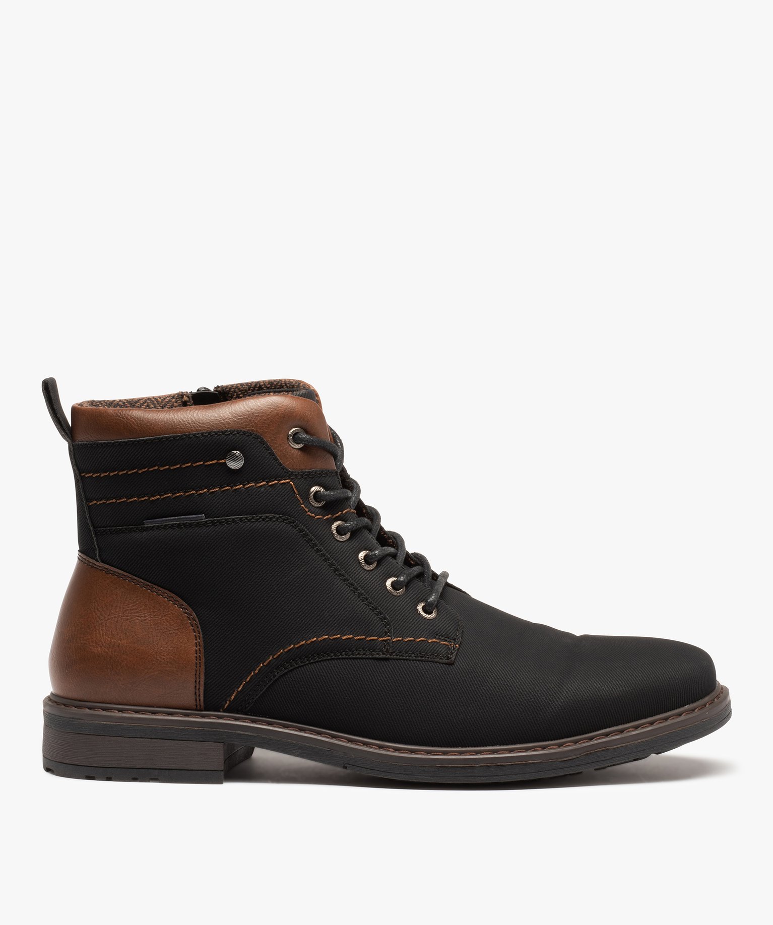 Boots homme en toile unie fermeture lacets et zip noir | GEMO