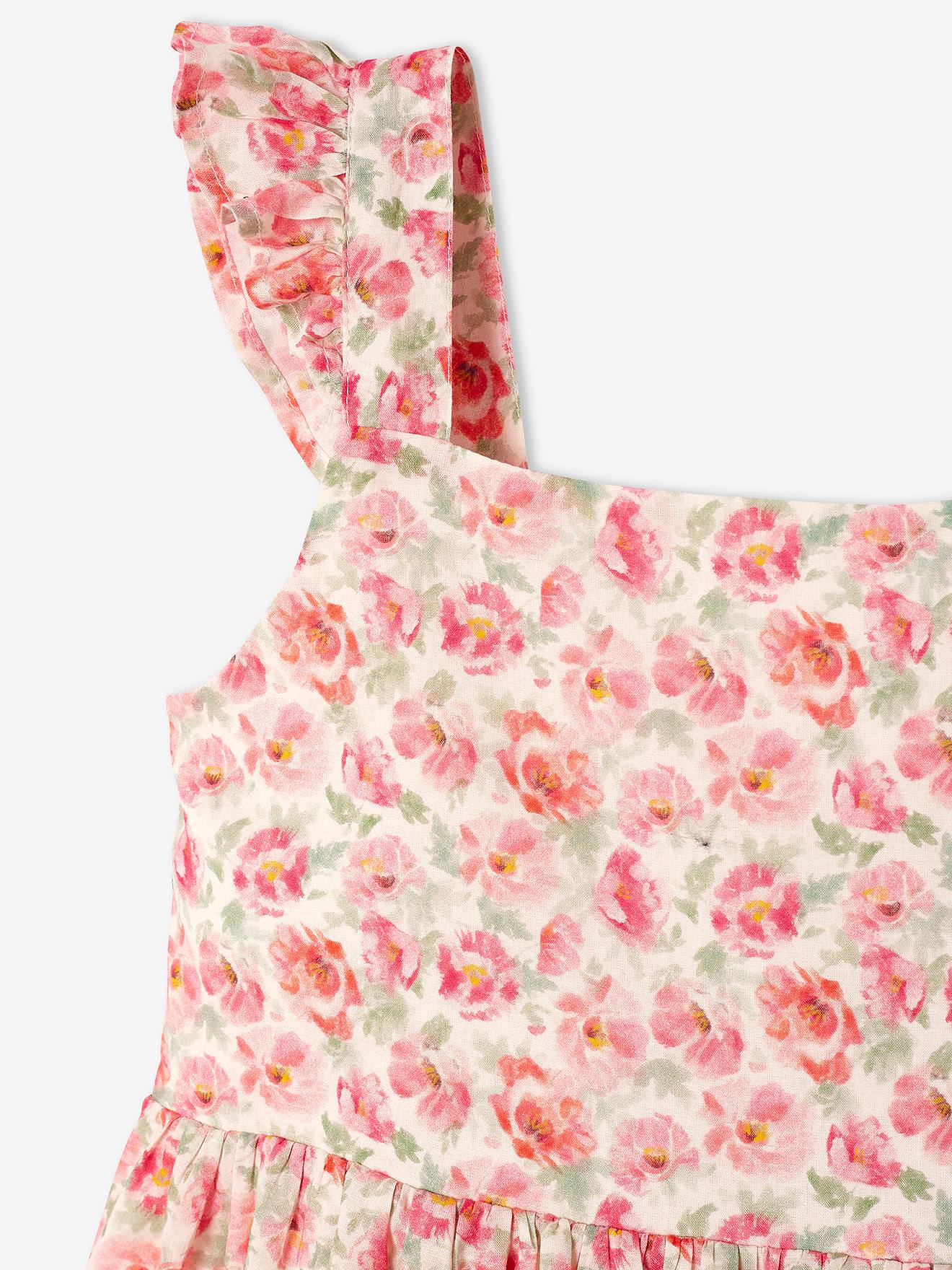 Robe de cérémonie à fleurs fille bretelles volantées ivoire imprimé