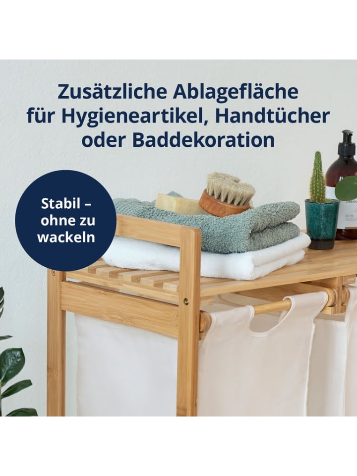 Lumaland Lumaland Wäschekorb aus Bambus mit 2 ausziehbaren Wäschesäcken - Farbe Weiß günstig kaufen onesize