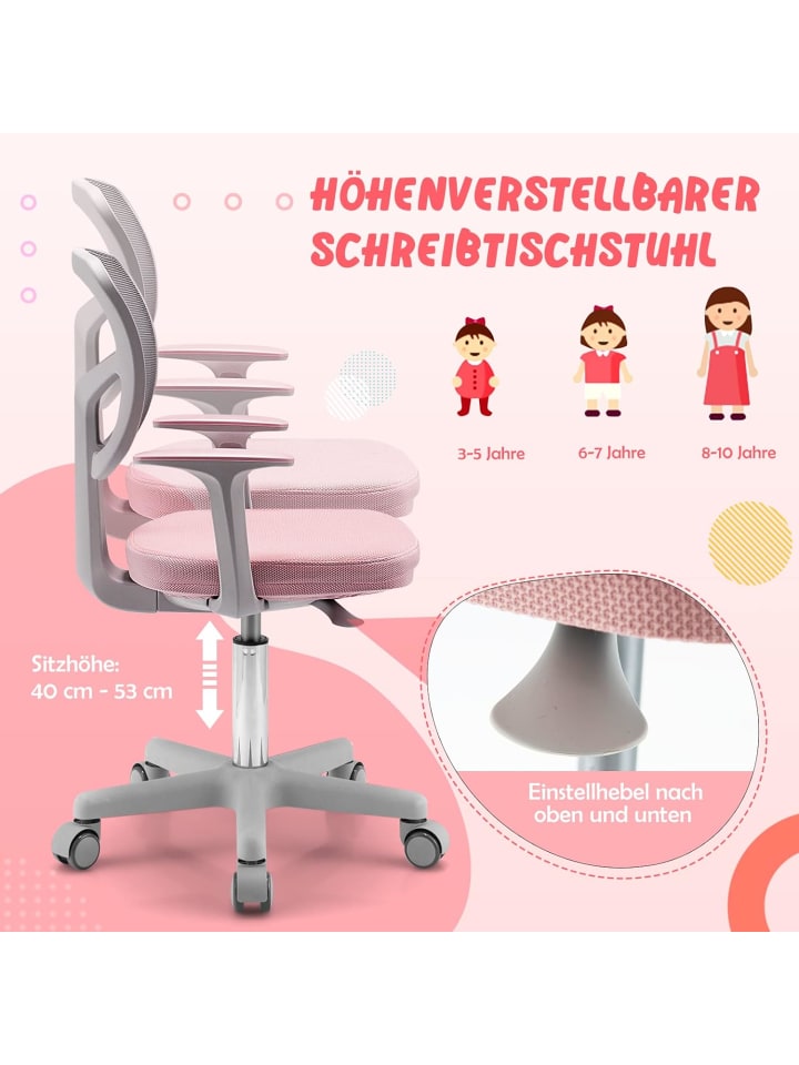 COSTWAY Schreibtischstuhl 3-10 Jahren Drehbar in Rosa günstig kaufen onesize