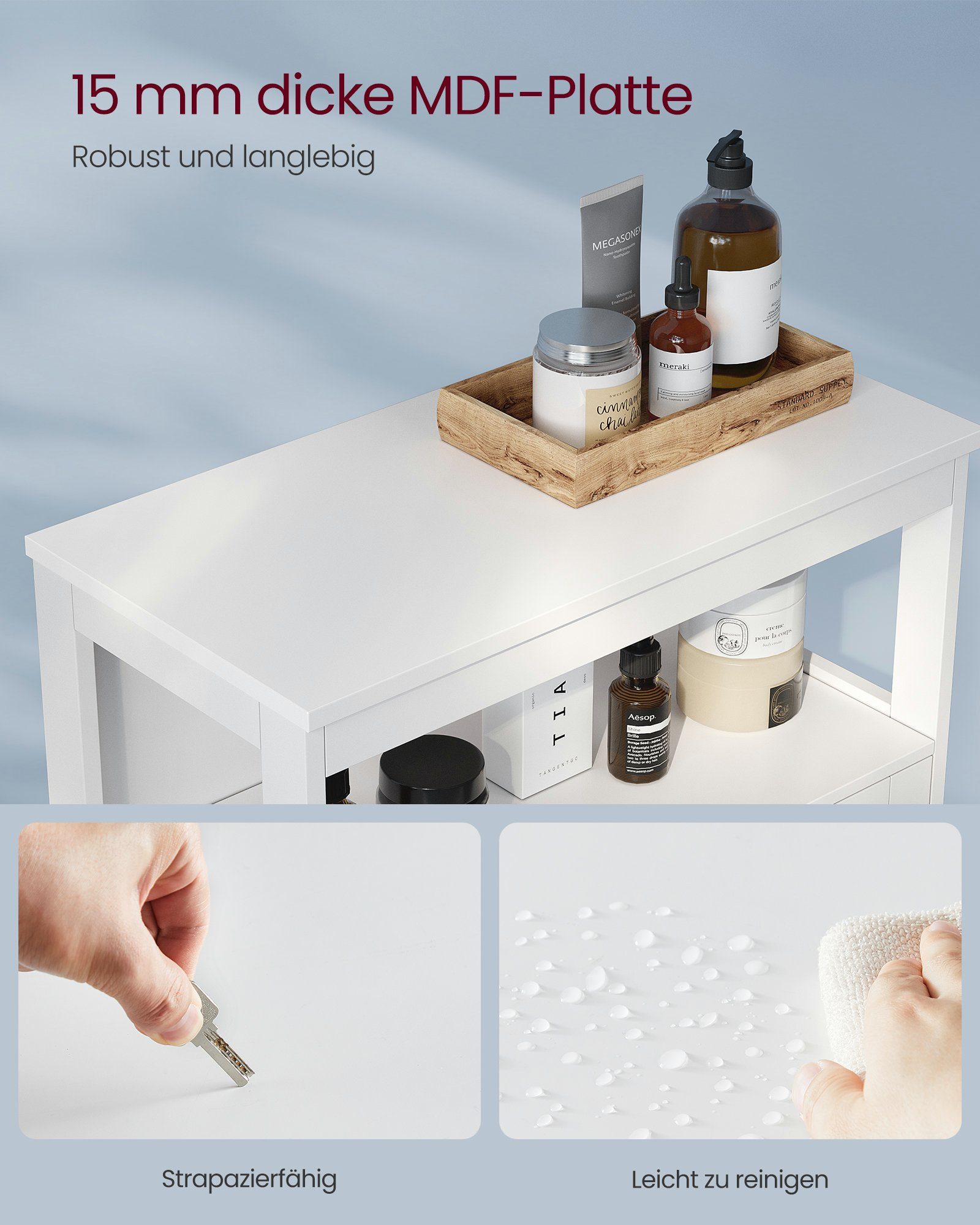 VASAGLE Badkommode Badezimmerschrank, mit offenem Fach, mit 2 Türen