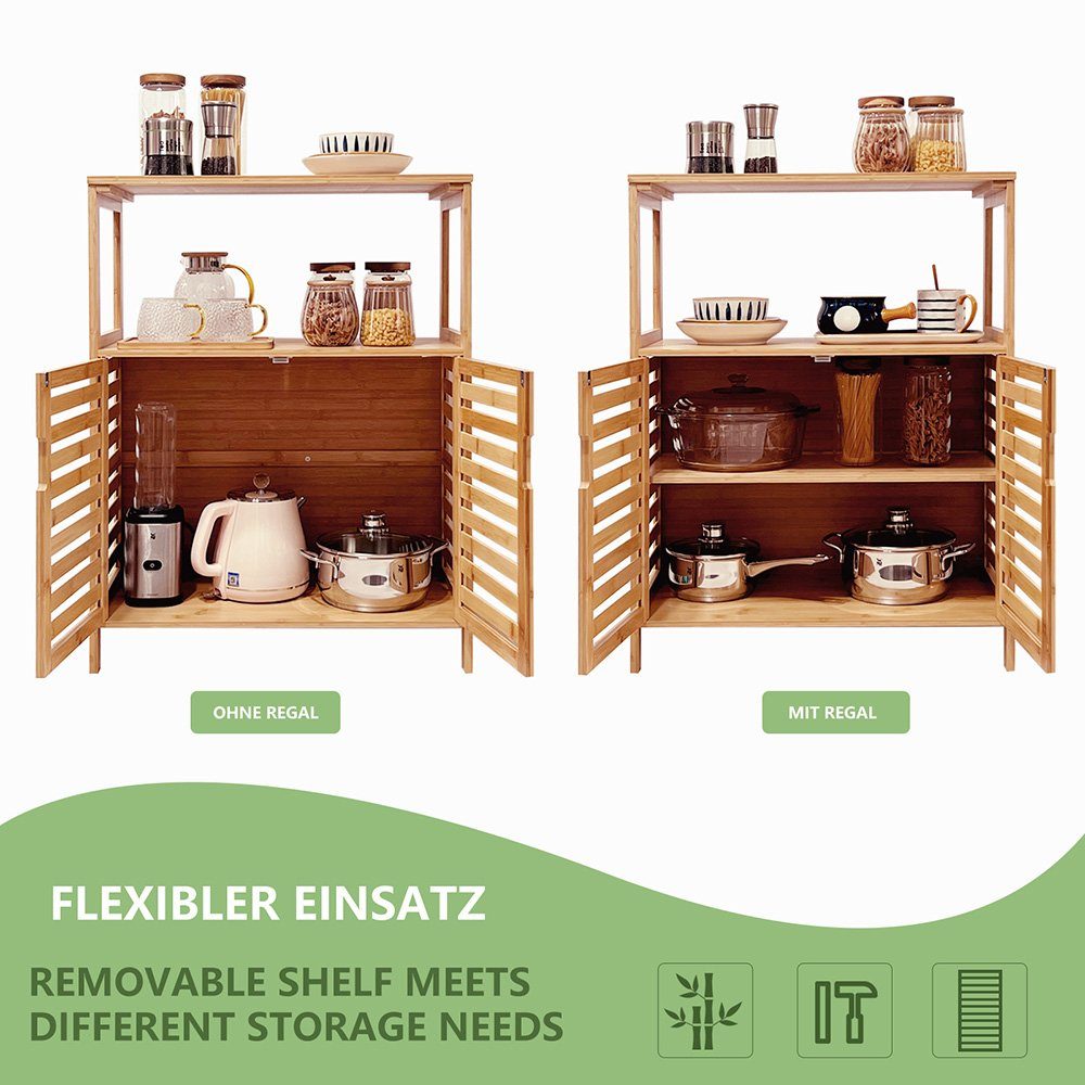 WAOHO Badkommode Badezimmerschrank Bambus, Sideboard Wohnzimmer, Schließfach 65X87X33cm, Abnehmbare Partition