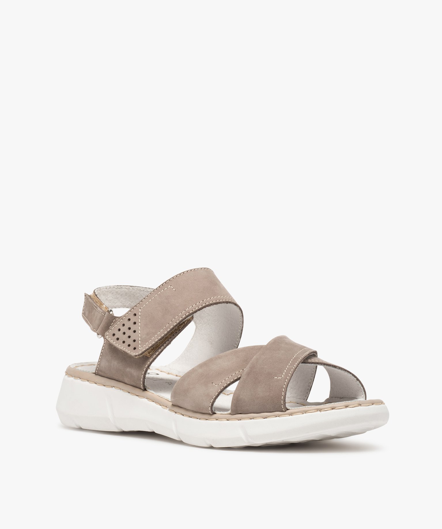 Sandales confort femme avec brides en cuir taupe | GEMO