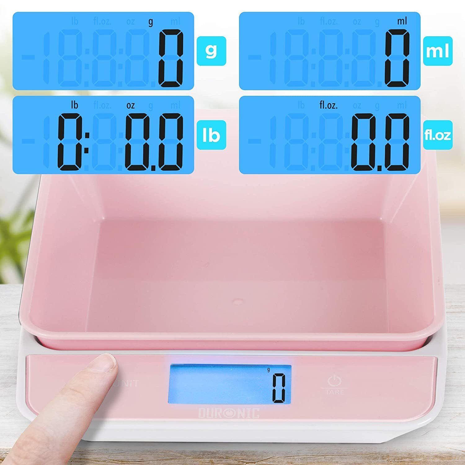 Duronic Küchenwaage, KS100 PK Küchenwaage, 5 kg Digitalwaage mit 1,2 L Schüssel