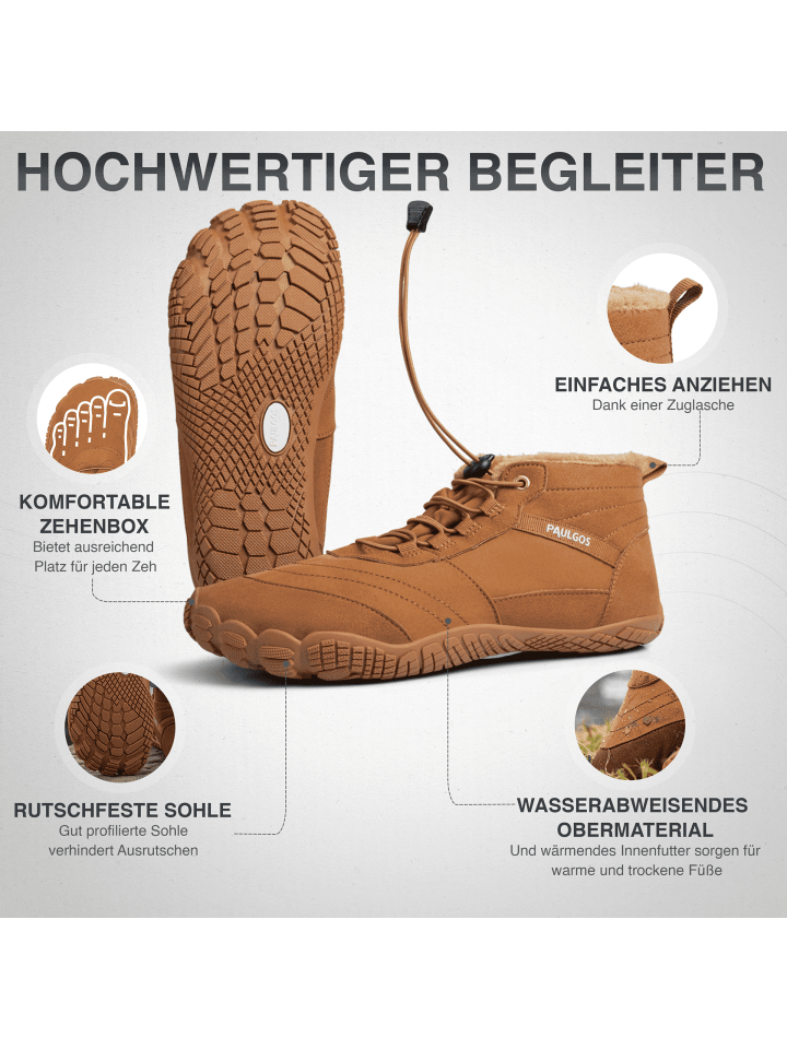 PAULGOS Winterbarfußschuhe, unisex, Größe 37-47 in 3 Farben in Braun günstig kaufen