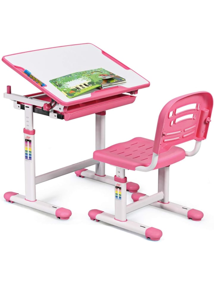COSTWAY Schreibtisch mit Stuhl in Rosa günstig kaufen onesize