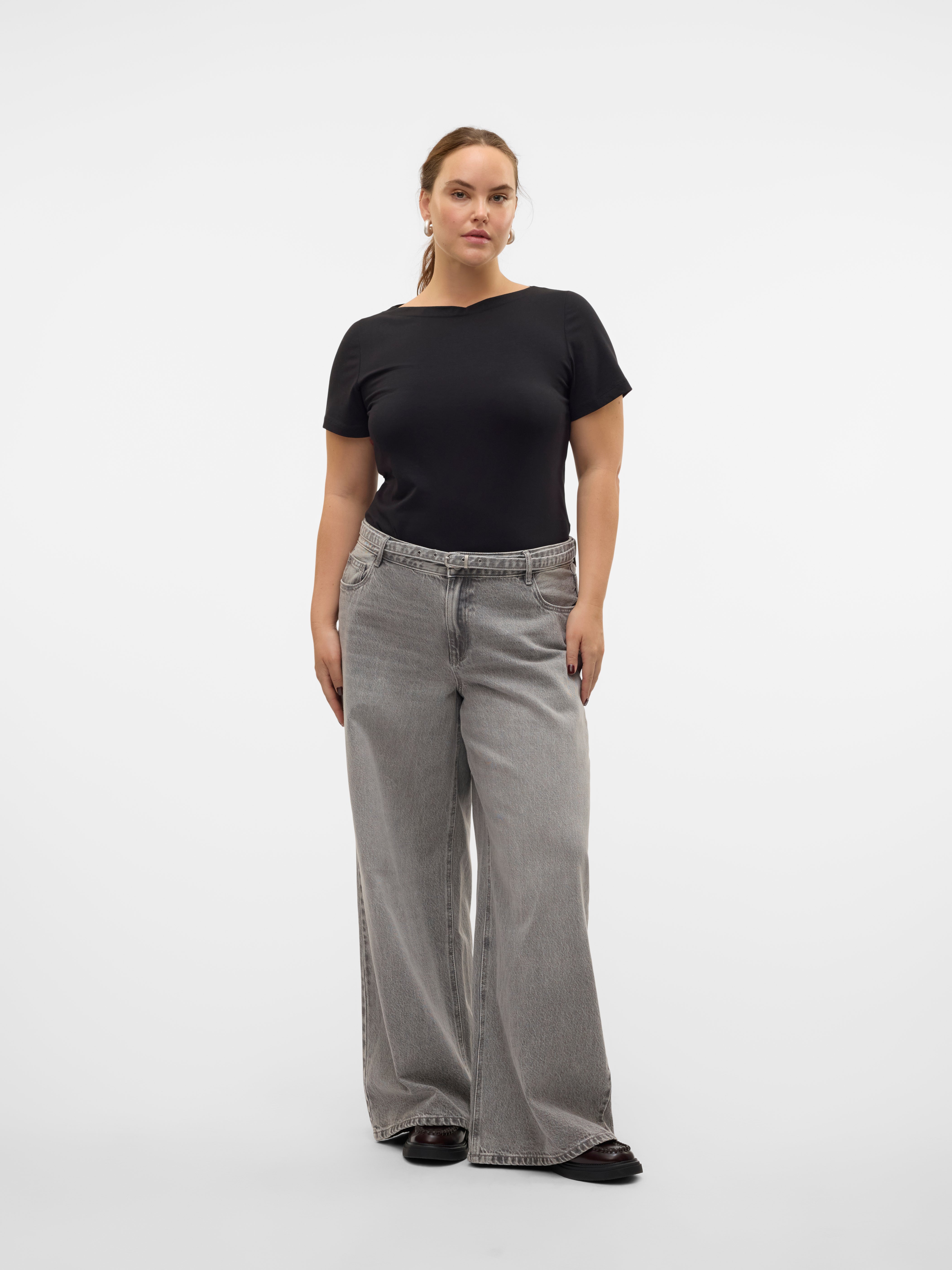 VMCANNET Mittlere Taille Weiter Beinschnitt Jeans