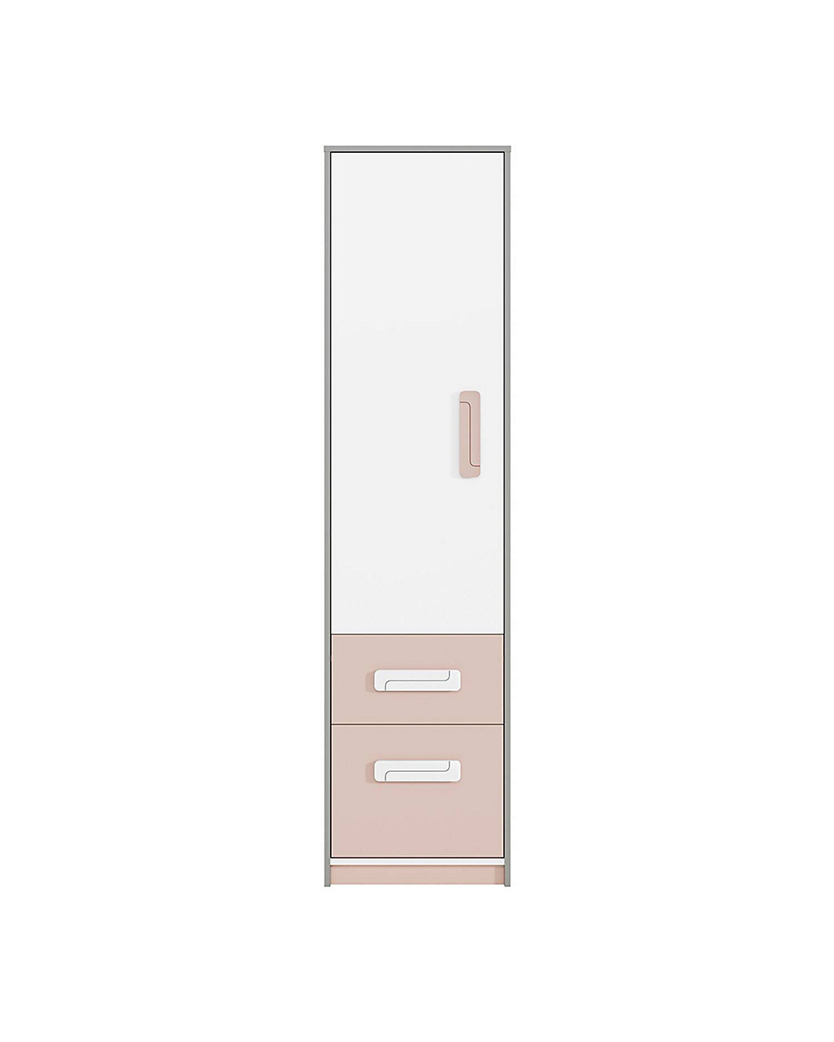 Kinderzimmer Wäscheschrank grau INGOLSTADT-131 mit Fronten in weiß und Absetzungen in rosa, B/H/T: ca. 50/199/41 cm