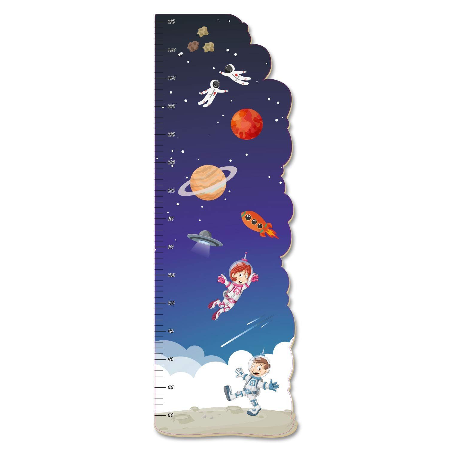 Kreative Feder Messlatte „Kleine Astronauten“ für Kinder, Messlatte fürs Kinderzimmer im Norwegian Style; Messbereich 80–150 cm