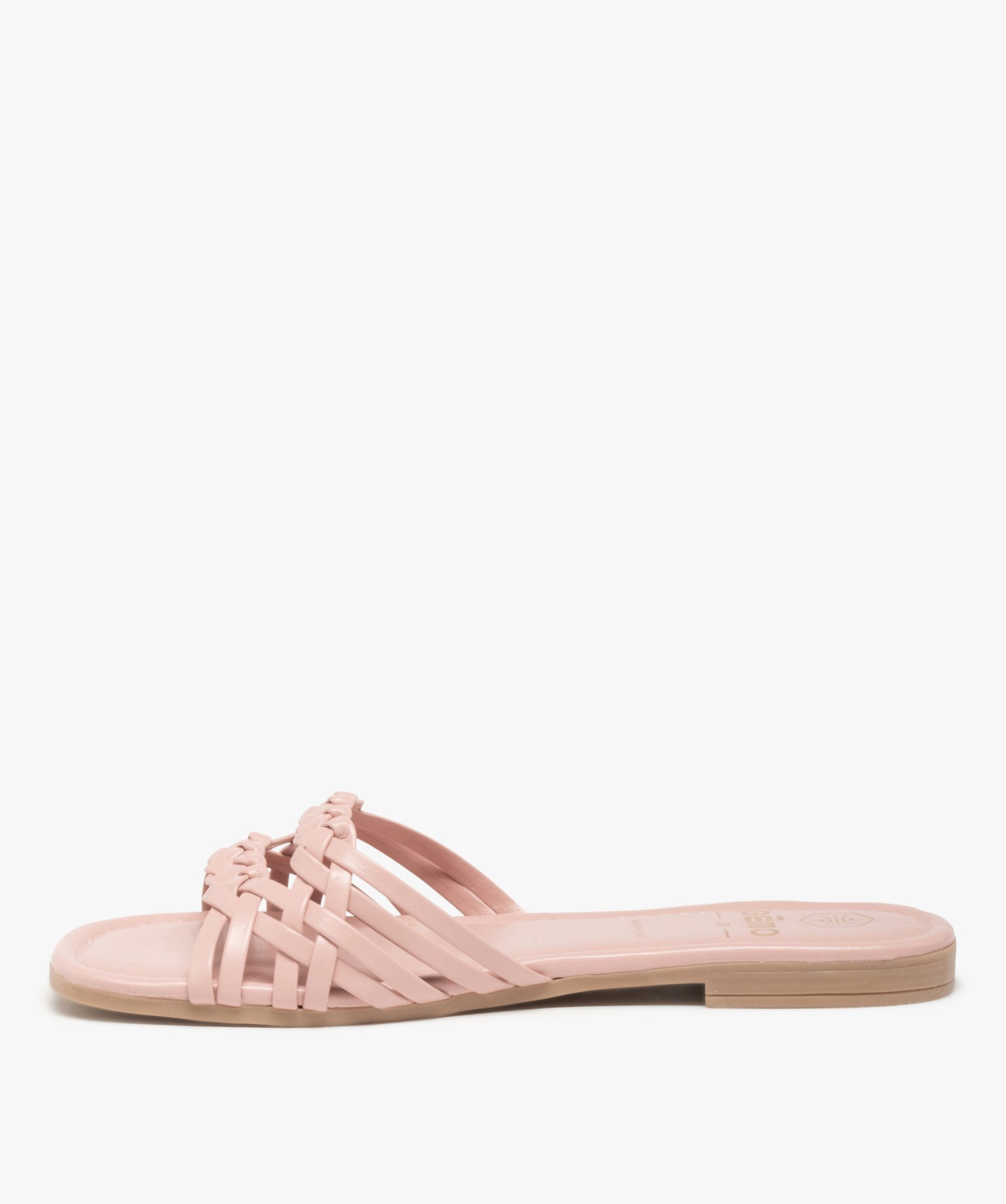 Mules femme à talon plat et fines brides tressées rose | GEMO